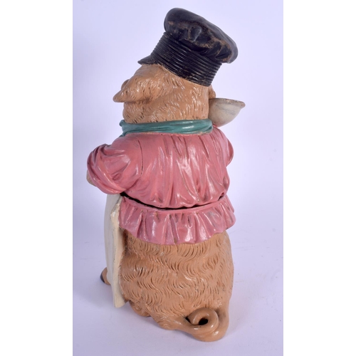 704 - AN ANTIQUE AUSTRIAN TOBACCO JAR AND COVER in the form of a pig holding sausages. 22 cm high.