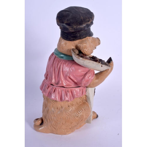 704 - AN ANTIQUE AUSTRIAN TOBACCO JAR AND COVER in the form of a pig holding sausages. 22 cm high.