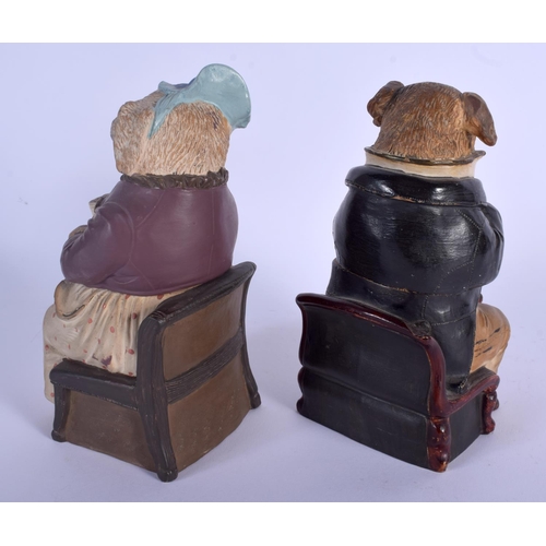 705 - A PAIR ANTIQUE AUSTRIAN TOBACCO JAR AND COVER in the form of a pig and wolf. 17 cm high.