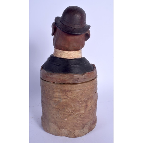 709 - AN ANTIQUE AUSTRIAN TOBACCO JAR AND COVER in the form of dog wearing a suit. 27 cm high.