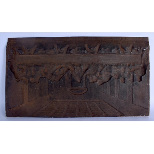 712 - A RARE 19TH CENTURY CONTINENTAL CAST IRON PANEL depicting the last supper. 65 cm x 37 cm.