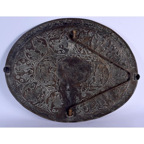 720 - THREE LARGE 19TH CENTURY MIDDLE EASTERN INDIAN BRASS ISLAMIC TRAYS. Largest 50 cm diameter. (3)