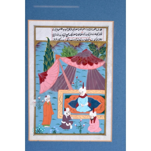 721 - THREE EARLY 20TH CENTURY MIDDLE EASTERN PERSIAN ILLUMINATED MANUSCRIPTS. Image 18 cm x 12 cm.