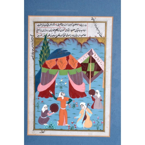 721 - THREE EARLY 20TH CENTURY MIDDLE EASTERN PERSIAN ILLUMINATED MANUSCRIPTS. Image 18 cm x 12 cm.