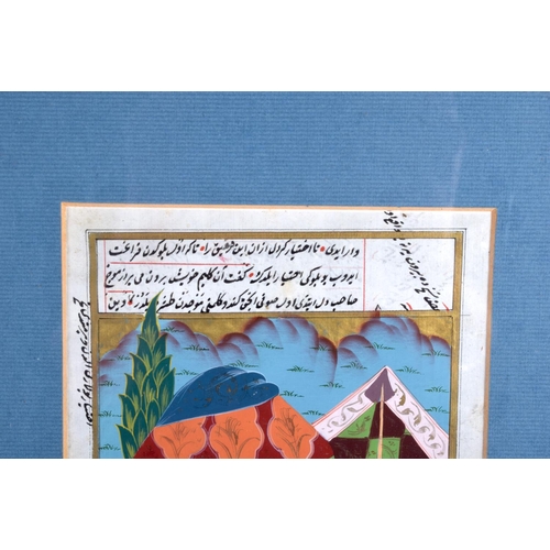 721 - THREE EARLY 20TH CENTURY MIDDLE EASTERN PERSIAN ILLUMINATED MANUSCRIPTS. Image 18 cm x 12 cm.