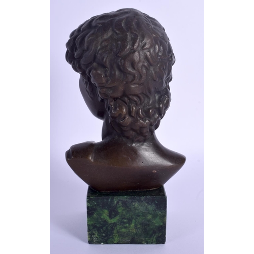 728 - A GRAND TOUR STYLE BRONZE BUST OF A MAN. Bronze 13 cm high.