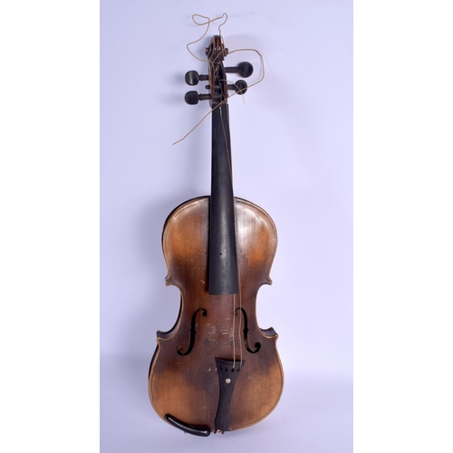 743 - A CASED TWO PIECE BACK VIOLIN with bow. 58 cm long. (2)