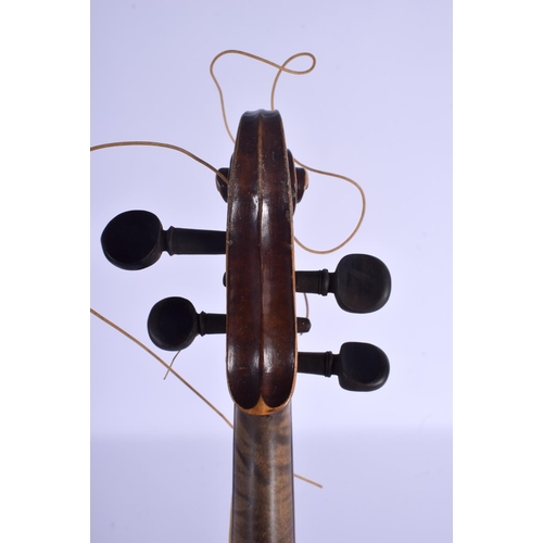 743 - A CASED TWO PIECE BACK VIOLIN with bow. 58 cm long. (2)