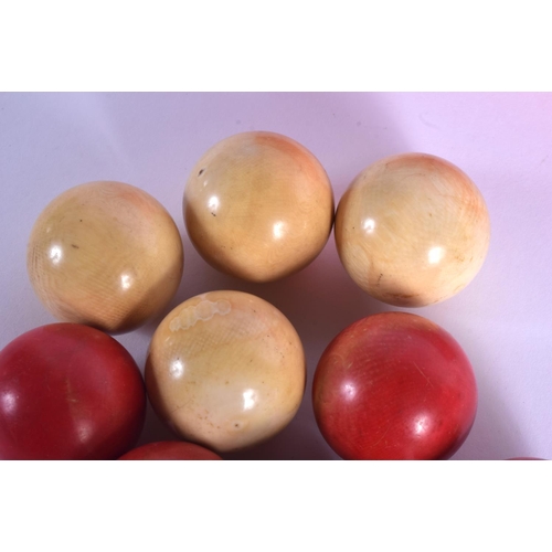 747 - ASSORTED ANTIQUE IVORY SNOOKER BALLS. 550 grams. 3.5 cm wide. (9)