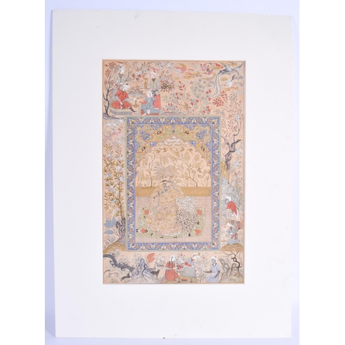 761 - A FINE 19TH CENTURY MIDDLE EASTERN ISLAMIC PAINTED WATERCOLOUR depicting a central male within a ban... 