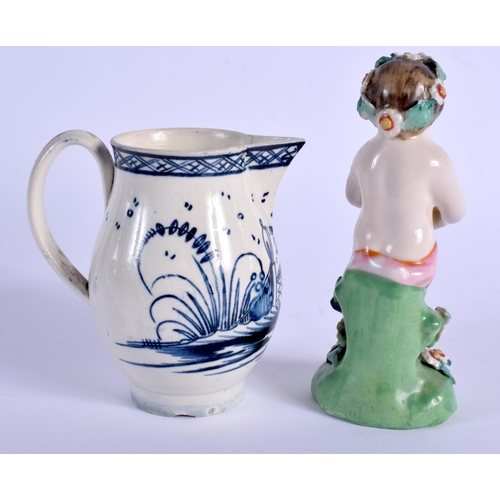 77 - A LATE 18TH CENTURY ENGLISH PEARLWARE SPARROW BEAK JUG together with a Derby style figure. Largest 1... 