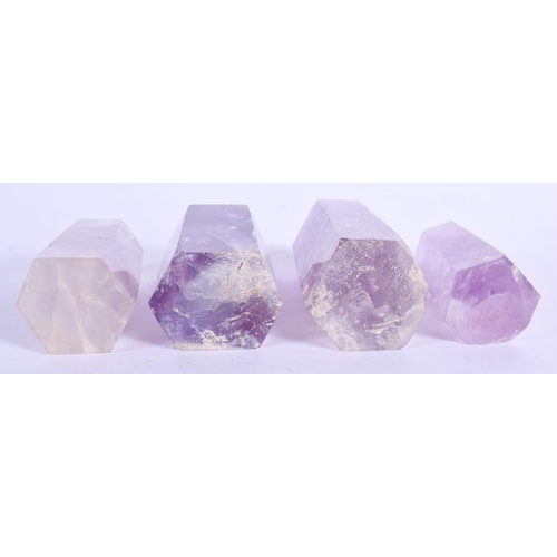 772 - FOUR CONTINENTAL AMETHYST OBELISKS. Largest 8 cm high. (4)