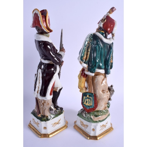 78 - A LARGE PAIR OF 1950S CONTINENTAL PORCELAIN FIGURES OF SOLDIERS Naples style. 32 cm high.