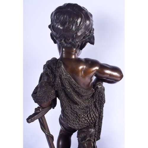 795 - A LARGE PAIR OF 19TH CENTURY FRENCH BRONZE FIGURES modelled upon red marble bases. 56 cm high.