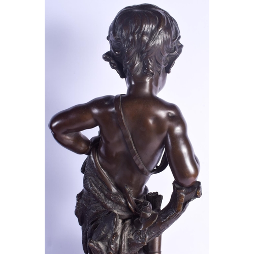 795 - A LARGE PAIR OF 19TH CENTURY FRENCH BRONZE FIGURES modelled upon red marble bases. 56 cm high.