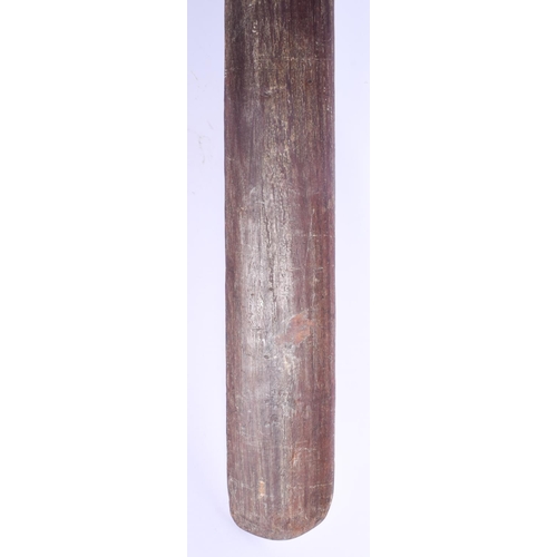 801 - A LARGE MAORI CARVED WOOD STAFF Taiaha, with shell inset eyes and carved zig zag spiralised motifs. ... 