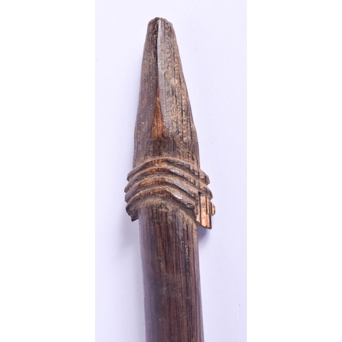 805 - A LARGE 19TH CENTURY POLYNESIAN TRIBAL CARVED DOUBLE ENDED STAFF with carved banding to the middle. ... 