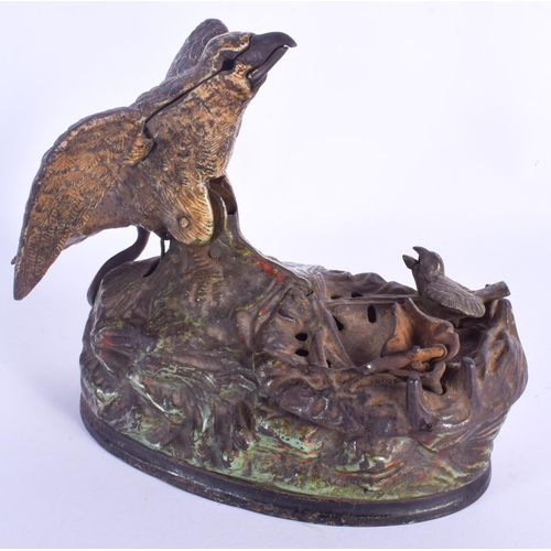 822 - A RARE 19TH CENTURY PAINTED CAST IRON TIPPING BIRD MONEY BOX. 20 cm x 17 cm.