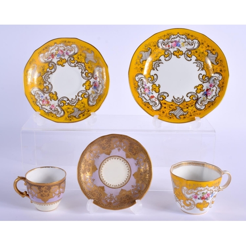 90 - ROYAL CROWN DERBY HEAVILY GILDED SMALL CUP AND SAUCER with yellow and lavender ground date code reta... 