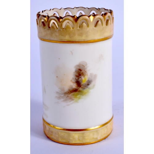 95 - A ROYAL WORCESTER VASE with pierced neck painted with a brace of pheasants by Jas Stinton, signed, s... 