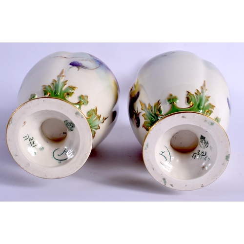 99 - A ROYAL WORCESTER PAIR OF VASES painted with autumnal leaves and berries by May Blake, signed M. Bla... 