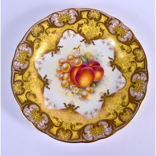 103 - Royal Worcester fine yellow ground plate painted with fruit by John Freeman, date code for 1957.  23... 