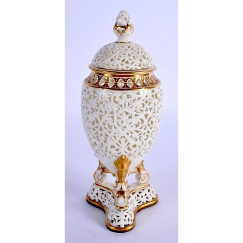 104 - Late 19th / early 20th c. Graingers Worcester  pot pourri vase and domed cover, the reticulated ovo... 