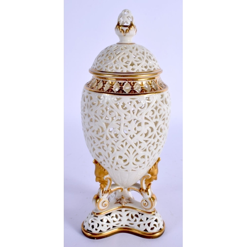 104 - Late 19th / early 20th c. Graingers Worcester  pot pourri vase and domed cover, the reticulated ovo... 