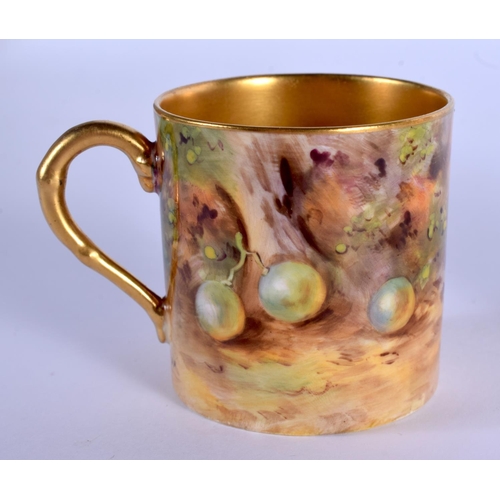 109 - Royal Worcester coffee can and saucer painted with fruit by Harry Ayrton and Hilda Everette c. 1925.... 