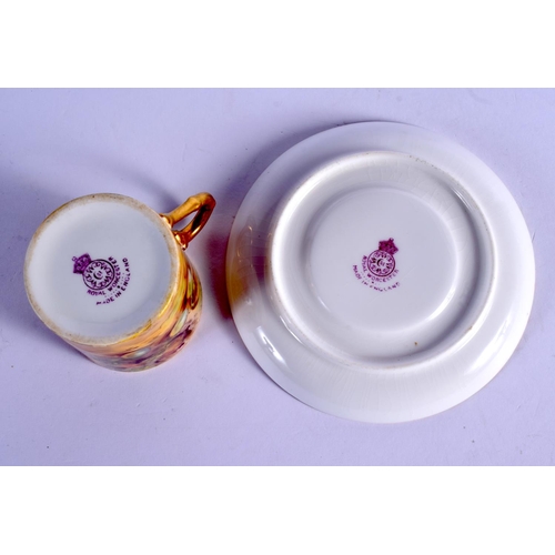 109 - Royal Worcester coffee can and saucer painted with fruit by Harry Ayrton and Hilda Everette c. 1925.... 