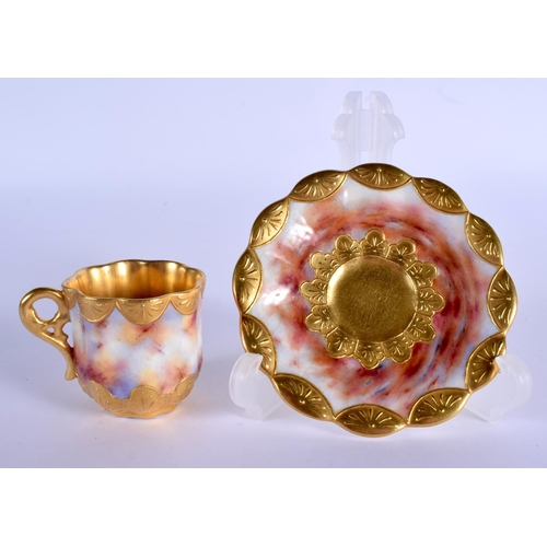 116 - Late 19th c. Coalport lobed demi tasse coffee cup and saucer with sponge decoration and a gilt tan b... 