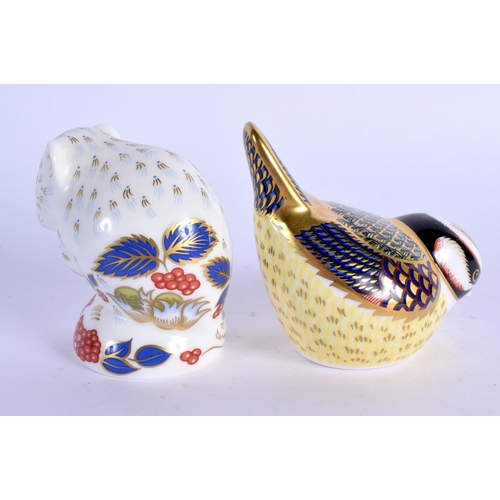 132 - Royal Crown Derby imari paperweight Derby Dormouse and Crested Blue Tit.  Mouse 6.5cm high, Bird 7cm... 