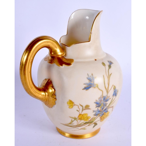 154 - Royal Worcester flat back jug painted with flowers on a blush ivory ground date code 1892.  13.5cm h... 