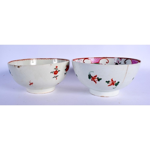 169 - 18th c. Lowestoft bowl painted in Chinese style inside and out and another bowl with scattered flowe... 