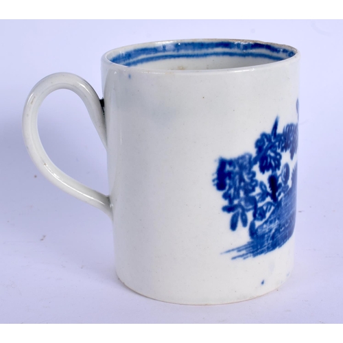 171 - 18th c. Liverpool coffee can decorated in blue with a  Man with a Crook .  7cm high