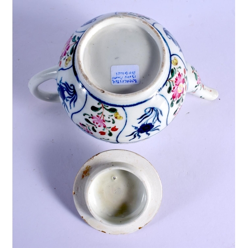 173 - 18th c. Worcester teapot and cover decorated in blue at the Worcester factory, the coloured flowers ... 