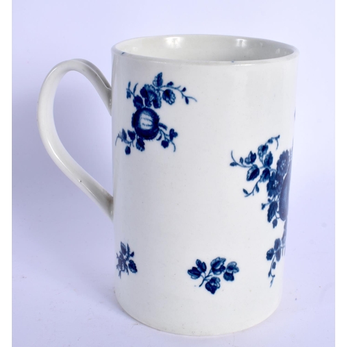 175 - 18th c. Good Worcester mug decorated in blue with a central group of fruit  and further sprigs of fr... 