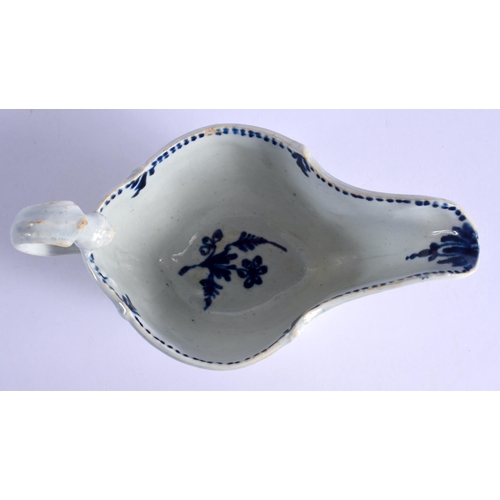 178 - 18th c. Liverpool, James Pennington sauceboat painted with flower sprays in blue.  18cm long, 10.5cm... 