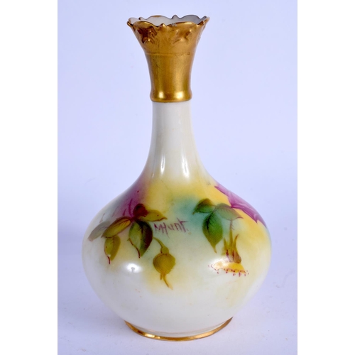 191 - Royal Worcester vase painted with roses by Mille Hunt, signed, date code 1939.  13.5cm high