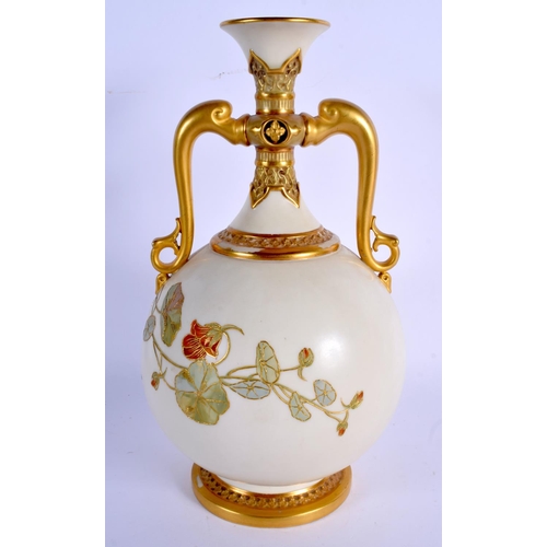 205 - Royal Worcester large vase of Middle Eastern inspiration painted with flowers on an ivory ground dat... 