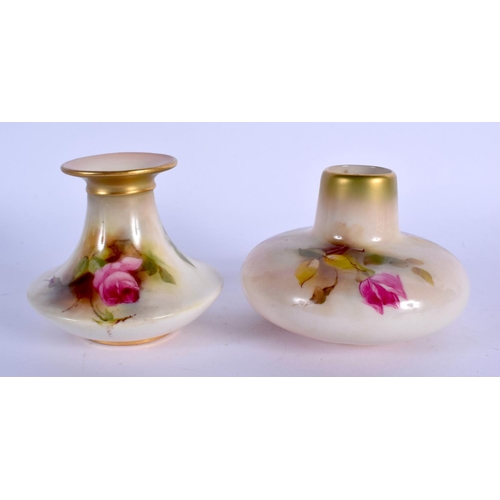 206 - Royal Worcester vase of unusual shape painted with roses date code 1918, shape 2599 and another simi... 