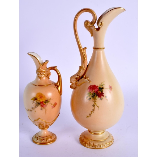 213 - Royal Worcester elegant blush ivory ewer painted with flowers, date code 1905, shape 2442 and anothe... 