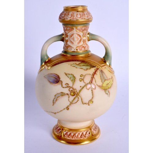 216 - Royal Worcester two handled vase modelled Middle Eastern style and painted with prismatic enamels 18... 