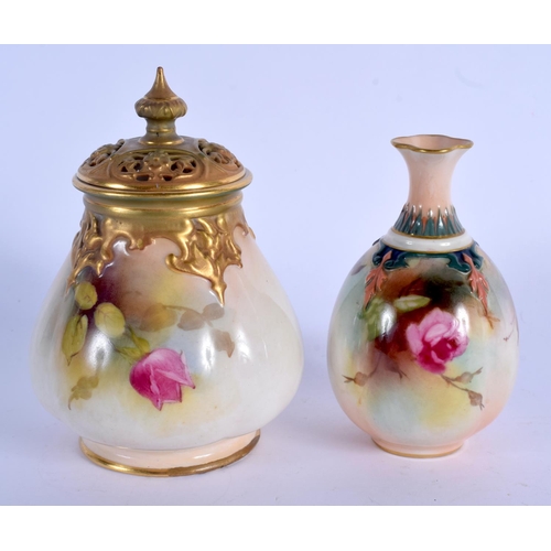 217 - Royal Worcester pot pourri vase and cover pink and red roses date code 1918, shape 291H and a anothe... 