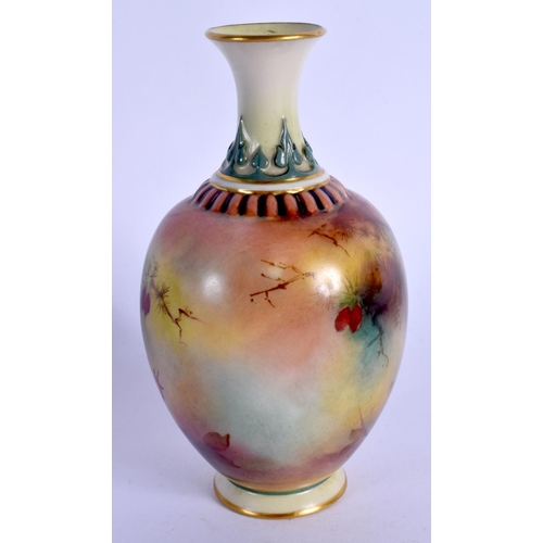 220 - Royal Worcester amphora shaped vase painted with a Peacock date code 1908, shape 286 H.  11.5cm high