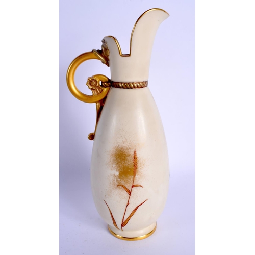 236 - Late 19th c. Royal Worcester ewer painted with an owl standing on tree limb and a crow flying in the... 