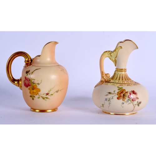 240 - Royal Worcester ewer painted with flowers on a blush ivory ground, date code 1894, shape 1136 and a ... 