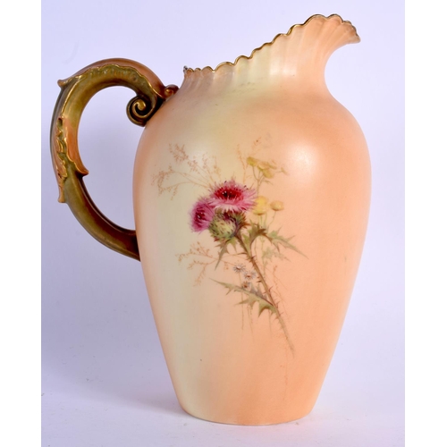 243 - Royal Worcester elegant ewer painted with thistles by Edward Raby, monogrammed ER, date code 1896, s... 