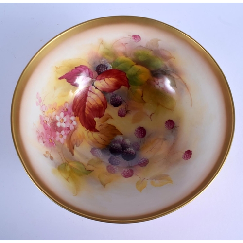 251 - A RARE LARGE ROYAL WORCESTER CIRCULAR BOWL by Kitty Blake, painted with fruiting pod. 26 cm x 12 cm.