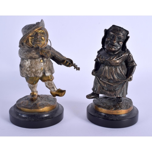 256 - A CHARMING PAIR OF 19TH CENTURY EUROPEAN BRONZE FIGURE OF MANSION DWARVES possibly table vesta cases... 